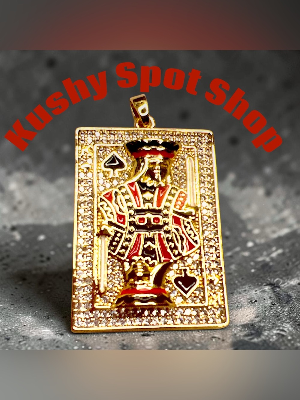 NWOT Gold-Tone King of Spades Enamel Pendant - Red & Black Accent ♠️♥️♦️